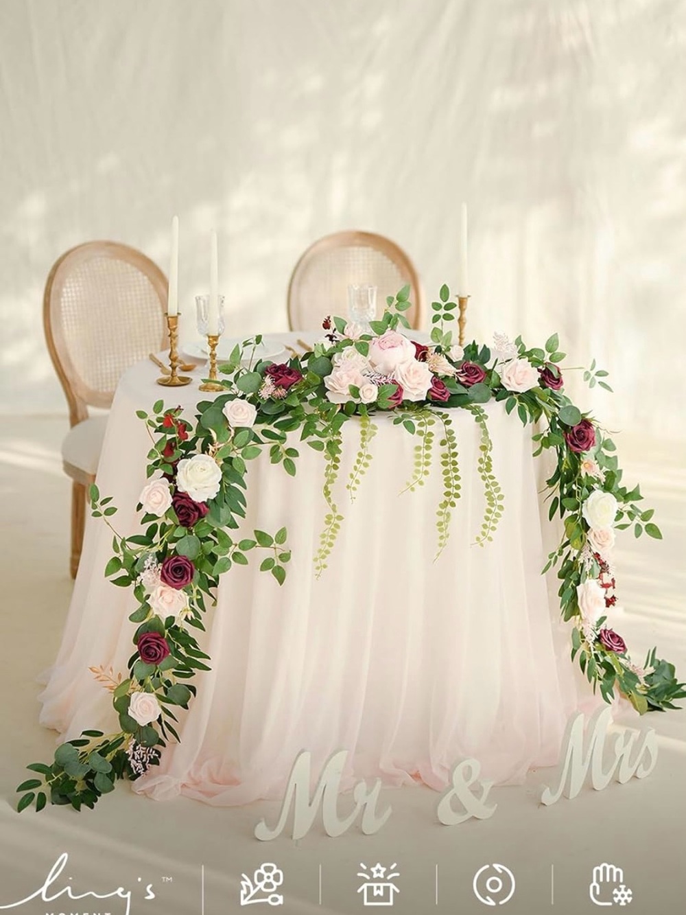 Ling's moment 9FT Spring Flower Garland-Wedding Arch Flowers, Eucalyptus & Rose